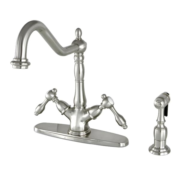 KS1238TALBS Mono Deck Mount Kitchen Faucet W/ Brass Sprayer, Nickel
